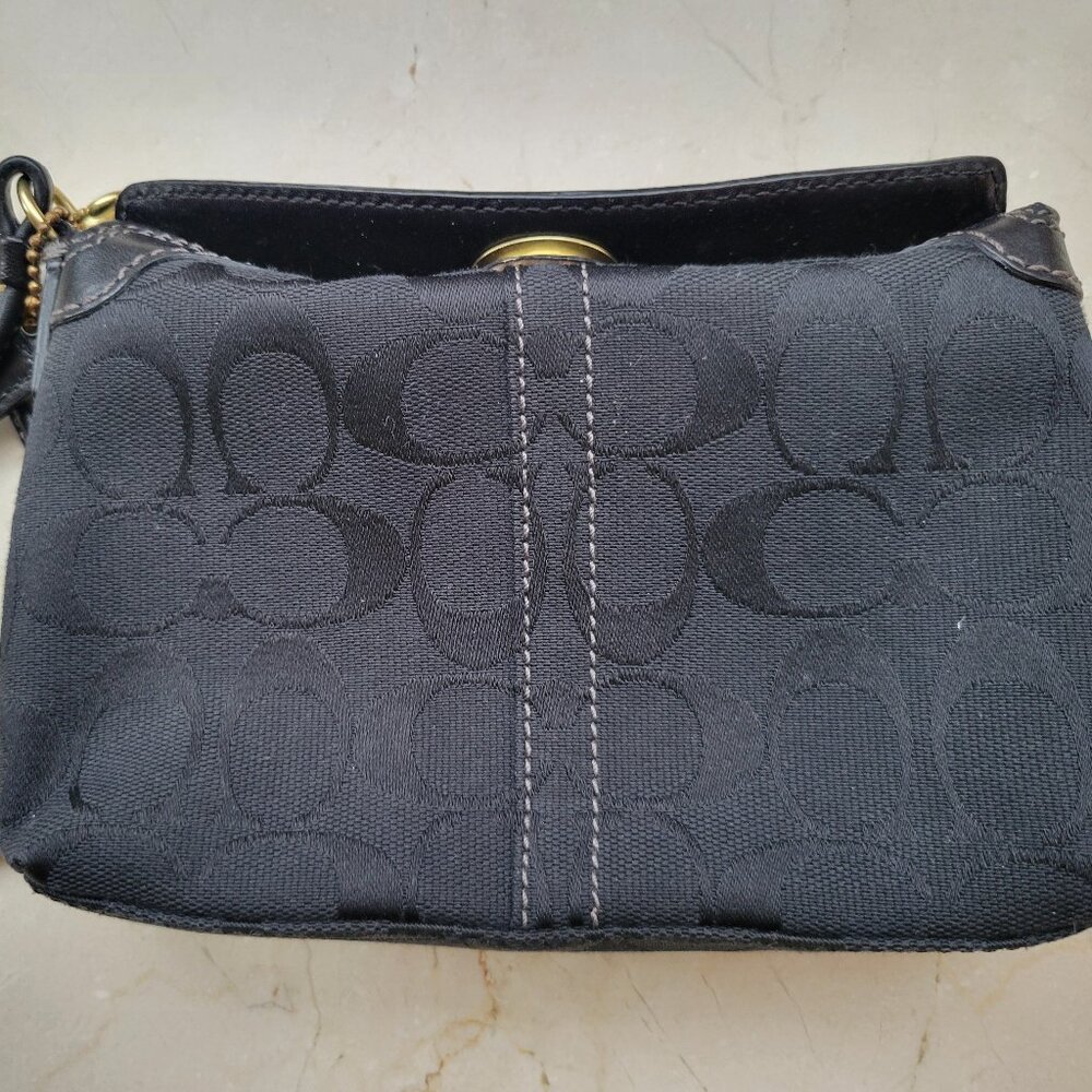 COACH Canvas Wristlet - Black w/Brass Turn Lock Closure (video incl.)